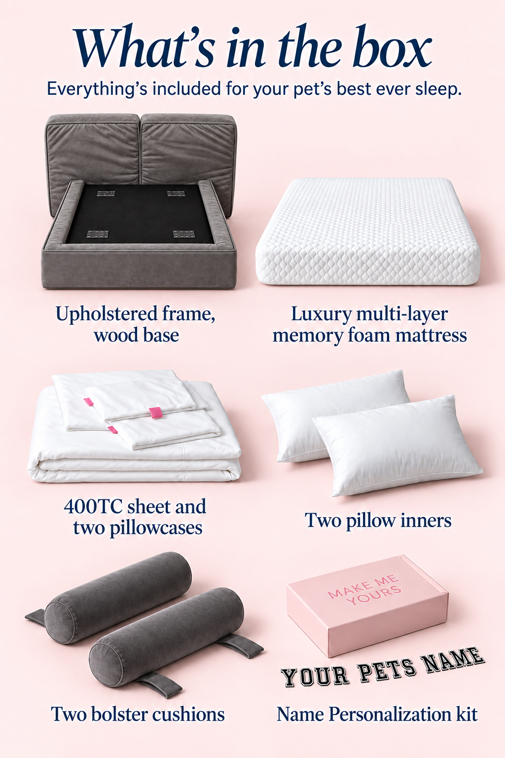 Everything included with a Soho bed, laid out